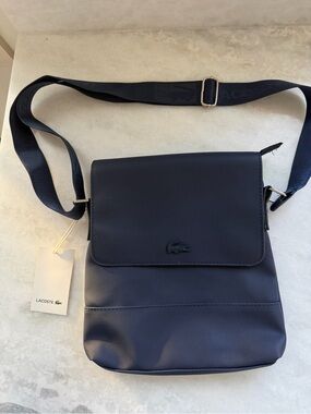 Lacoste Navy Textured Messenger Crossbody Bag